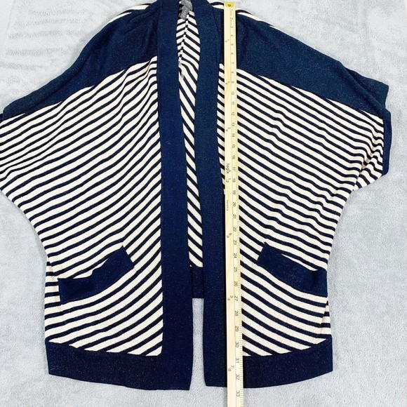 Chico’s Travelers Navy Blue And Golden Beige Shimmer Cardiagn Size 2 Or Large - Picture 3 of 7